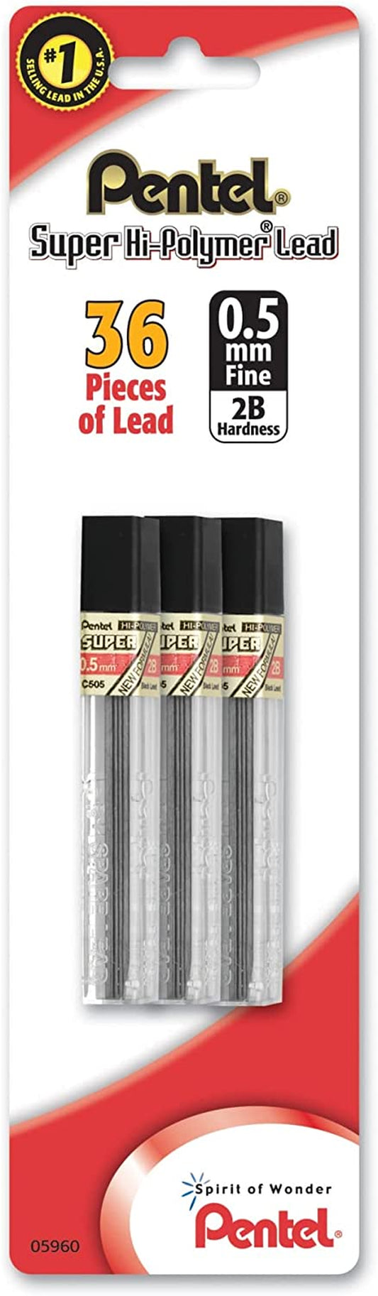 ® Super Hi-Polymer® Leads, 0.5 Mm, 2B, 12 Leads per Tube, Pack of 3 Tubes