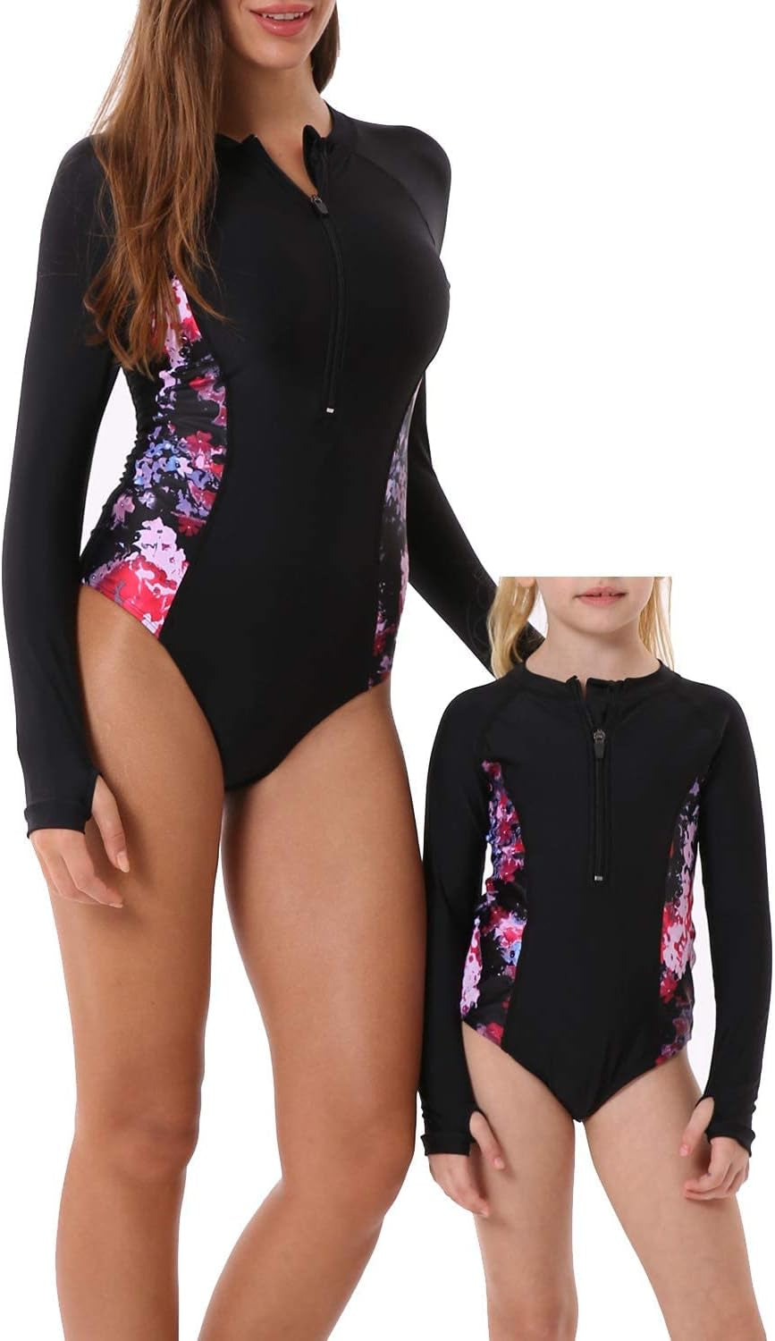 Women and Girls Matching Swimsuit: Long Sleeve One Piece Rash Guard Bathing Suit UPF 50+ (Please Order Separately)