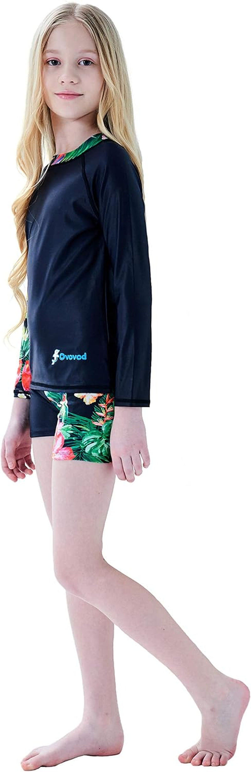 Girls Swimsuit Two Piece Rash Guard Set for 4-14 Years UPF 50+ UV Protective Long Sleeve Swimwear