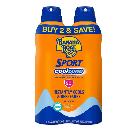 Sport Cool Zone SPF 50 Sunscreen Spray Twin Pack | Sport Sunscreen Spray SPF 50, Clear Sunscreen Spray,  Sunscreen Spray SPF 50, Oxybenzone Free Sunscreen Pack, 6Oz Each