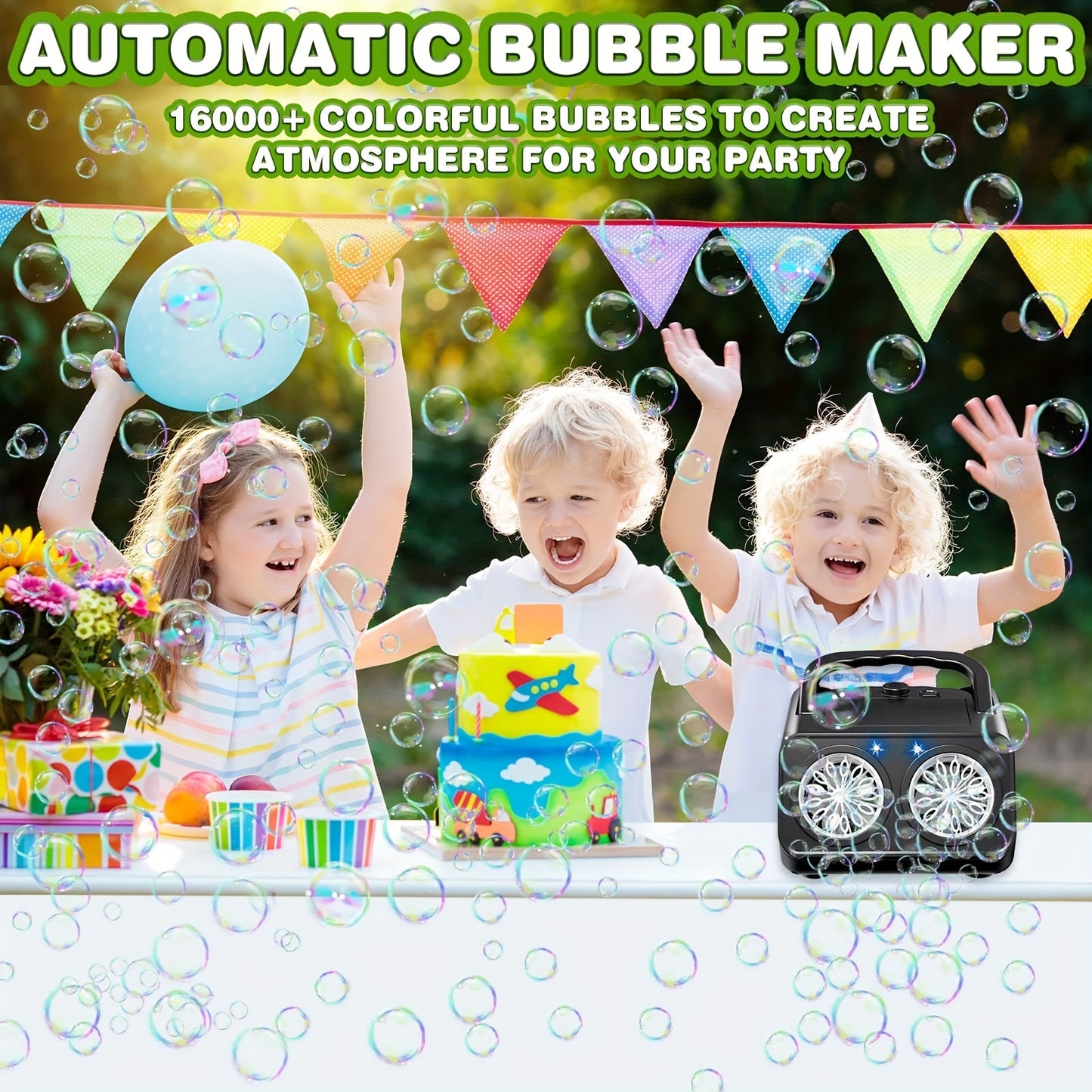 Magical Dual-Fan Bubble Machine for Kids: 20K+ Bubbles/Min, Safe & Portable, Ideal for Parties