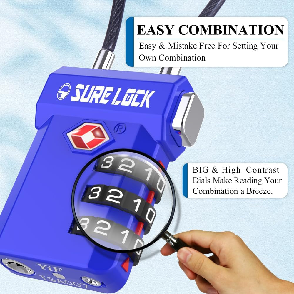 TSA Approved Luggage Locks, Open Alert, Easy Read Dials, Travel Luggage Locks for Suitcase, Baggage Locks