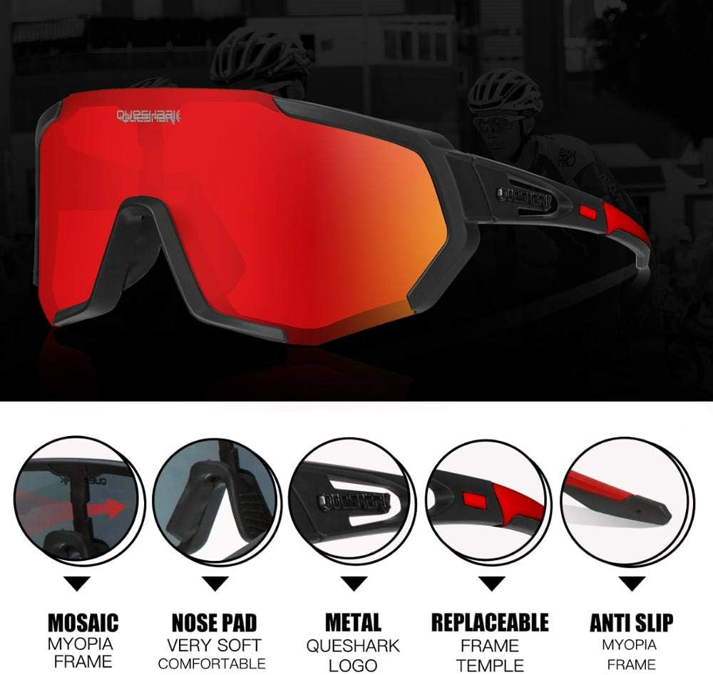 Cycling Glasses Sports Sunglasses for Men Women with 1 Polarized 2 HD Lens for MTB Running Driving Fishing Baseball