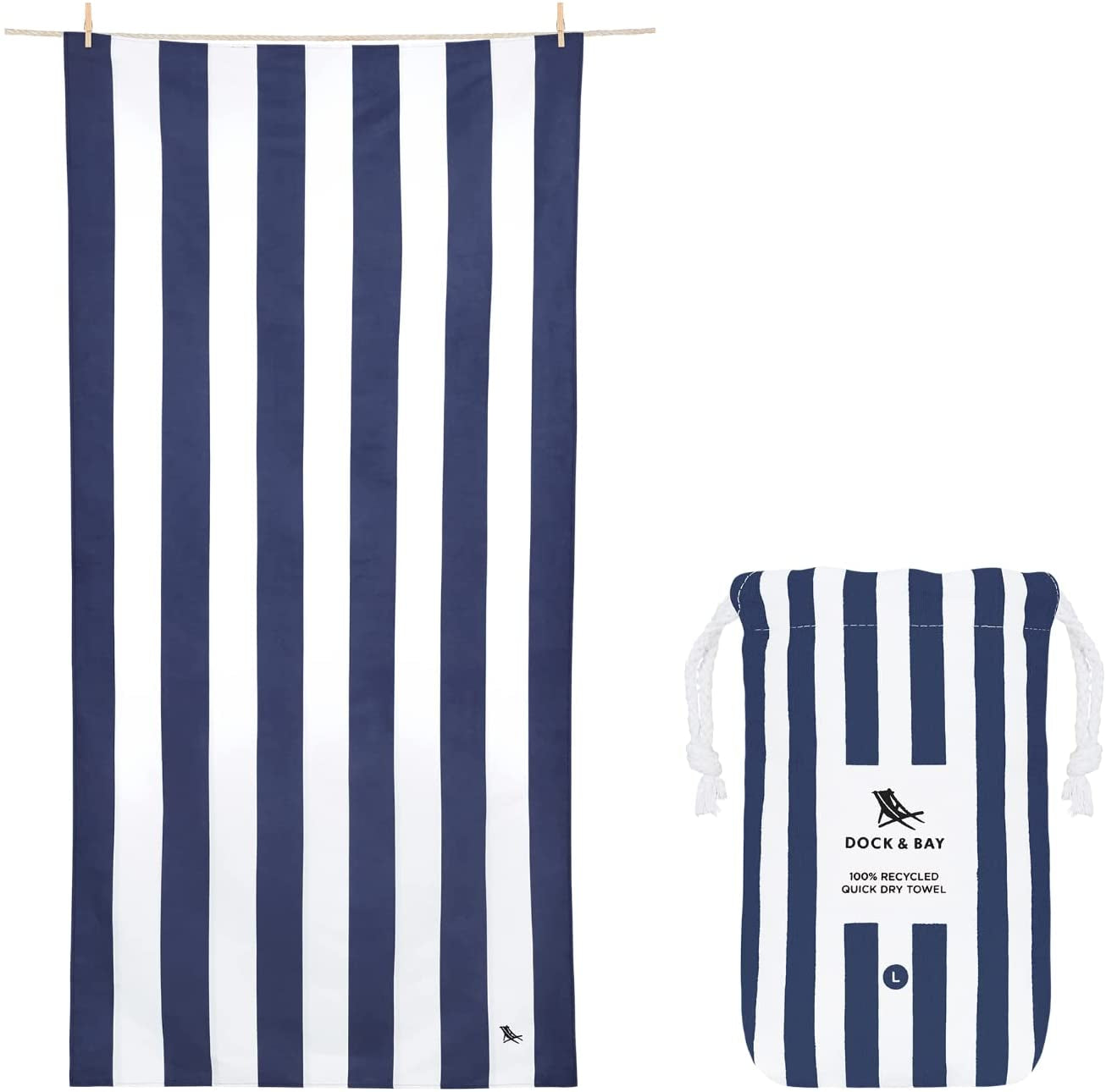 Beach Towel - Quick Dry, Sand Free - Compact, Lightweight - 100% Recycled - Includes Bag - Cabana - Whitsunday Blue - Extra Large (200X90Cm, 78X35)