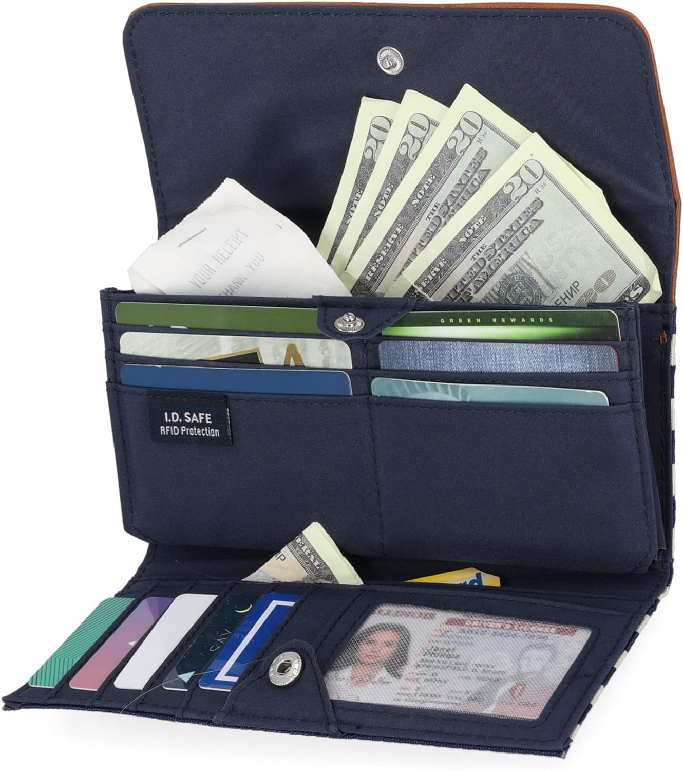 Womens the Perfect Carry All Money Manager Wallet Oraganizer with RFID Blocking Wallet, Indigo/Bone/Sand, One Size US