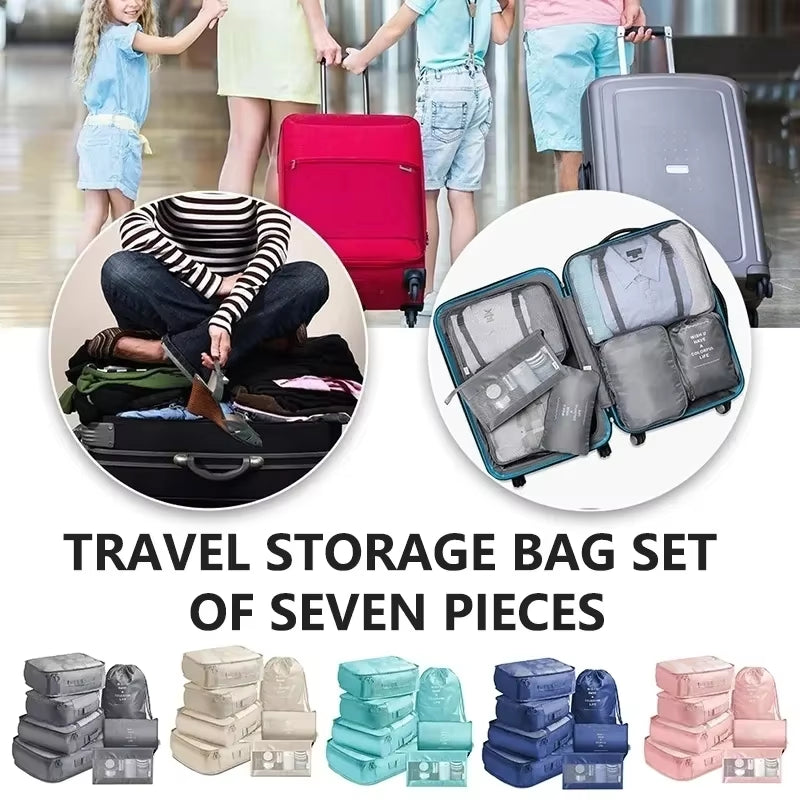 7Pcs Travel Organizer Storage Bags Wardrobe Cube Suitcase Packing Cubes Set Storages Luggage Clothes Shoe Pouch Folding