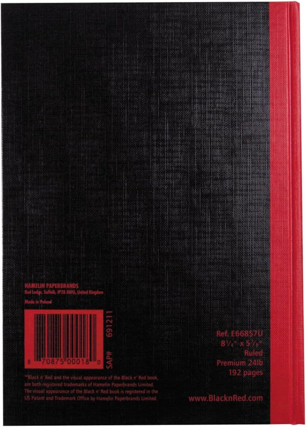 Notebook, Business Journal, 8-1/4"X 5-7/8", 96 Sheets, Ruled, Optik Paper, Hardcover, Casebound, Black (E66857)