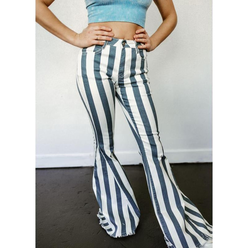 Serendipity Striped Flare Jeans in Deep Teal