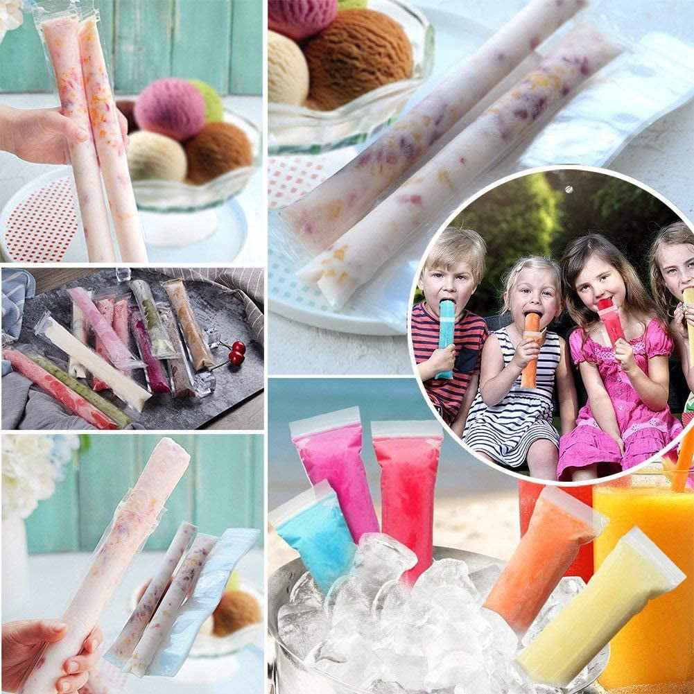 200 PCS Pop Bags Pop Mold Bags Popsicle Pouches Popsicle Molds Bags BPA Free Ice Pop Pouch with a Funnel for Yogurt, Ice Candy, Ice Cream Party Favors(11"X2")