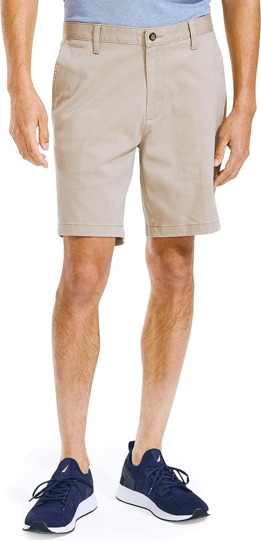 Men'S Classic Fit Flat Front Stretch Solid Chino 8.5" Deck Shorts