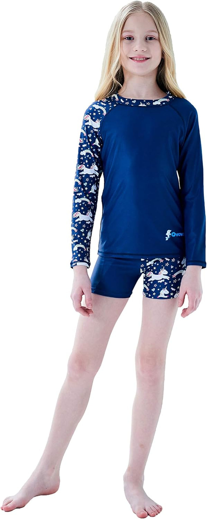 Girls Swimsuit Two Piece Rash Guard Set for 4-14 Years UPF 50+ UV Protective Long Sleeve Swimwear