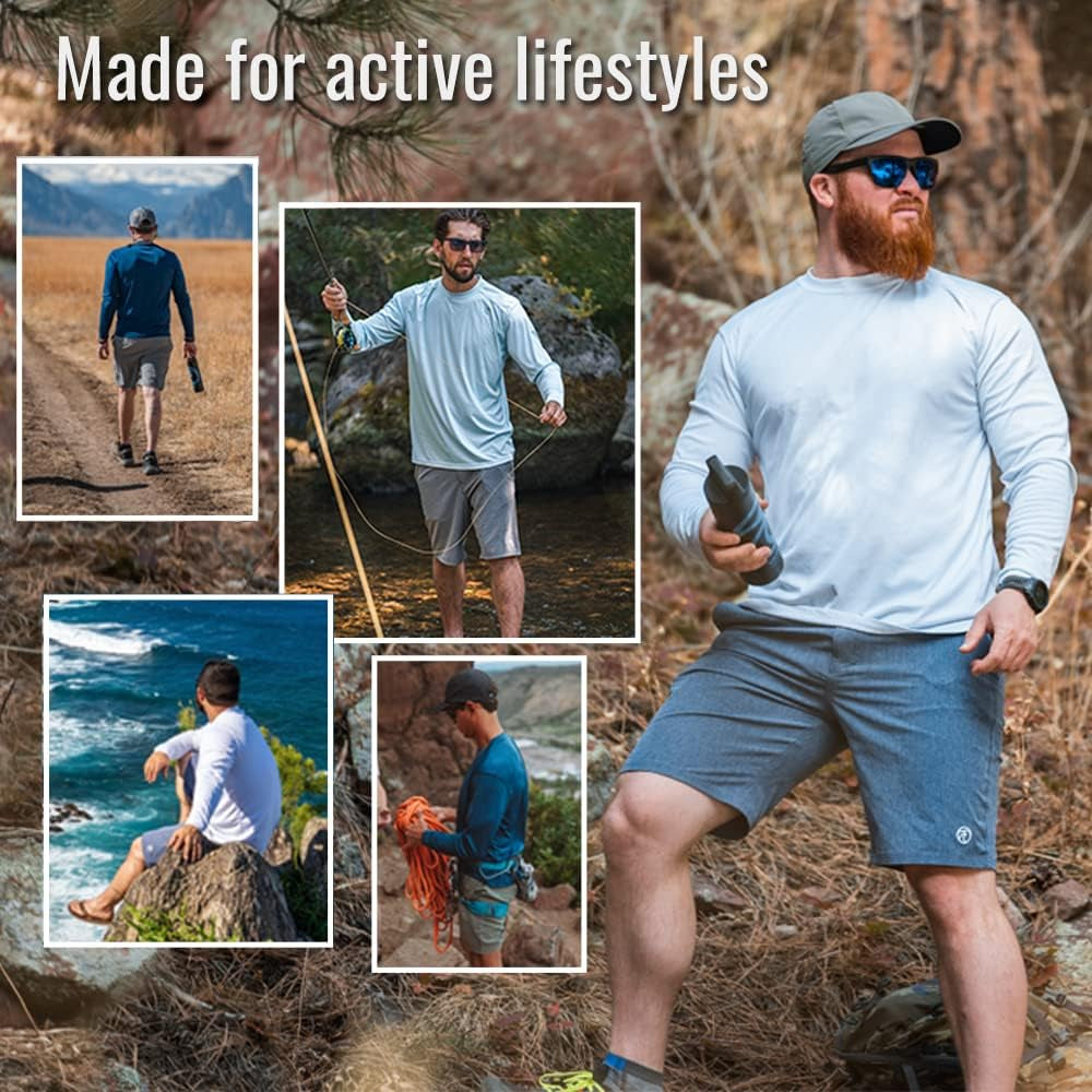 Men'S Outdoor UPF 50+ Long Sleeve T-Shirt, UV Sun Protection for Fishing, Running, Hiking, Swimming