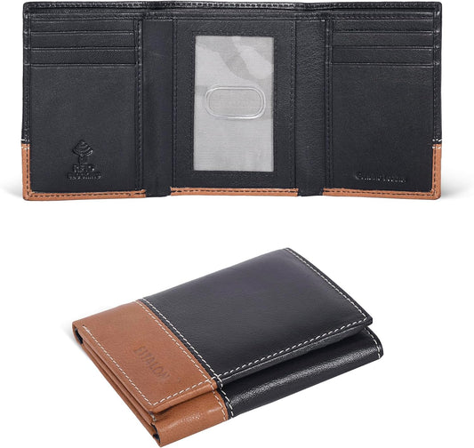 Leather Trifold Wallet for Men - RFID Blocking - 6 Card Slots, 2 Slip Pockets & 1 Front ID Window - Minimalist Design, Slim Wallet - Premium, Fashionable Accessory Gifts for Men, Him