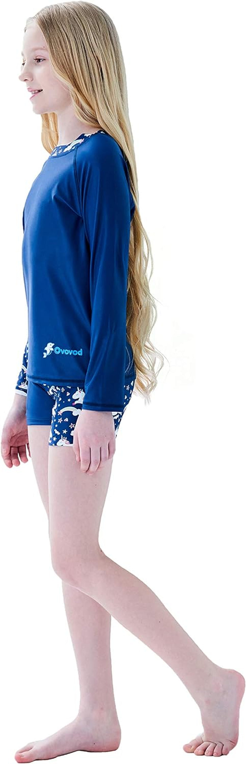 Girls Swimsuit Two Piece Rash Guard Set for 4-14 Years UPF 50+ UV Protective Long Sleeve Swimwear