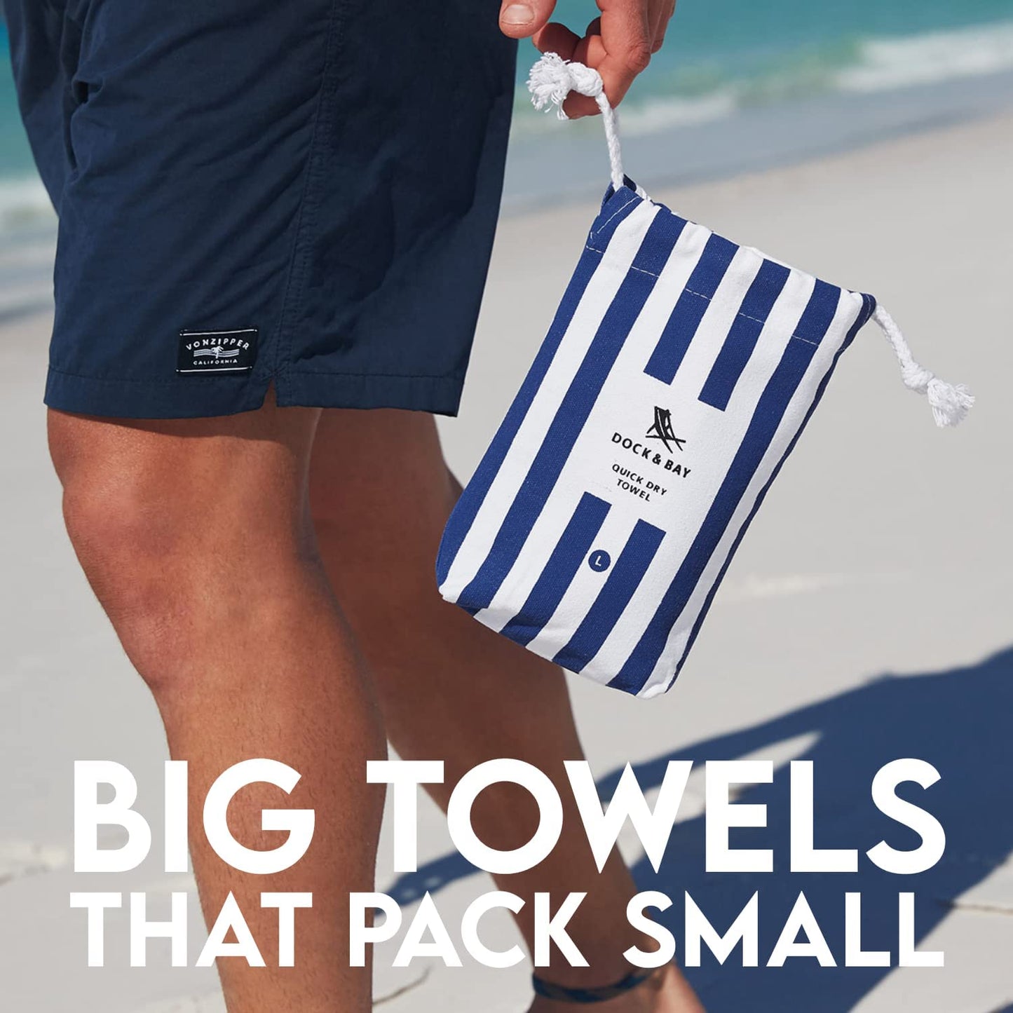 Beach Towel - Quick Dry, Sand Free - Compact, Lightweight - 100% Recycled - Includes Bag - Cabana - Whitsunday Blue - Extra Large (200X90Cm, 78X35)