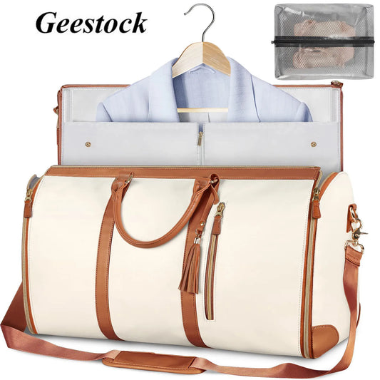 Geestock PU Folding Suit Storage Bag New Travel bag Large Waterproof Travel Suitcase For Women Sport Outdoor Weekend Bag Handbag