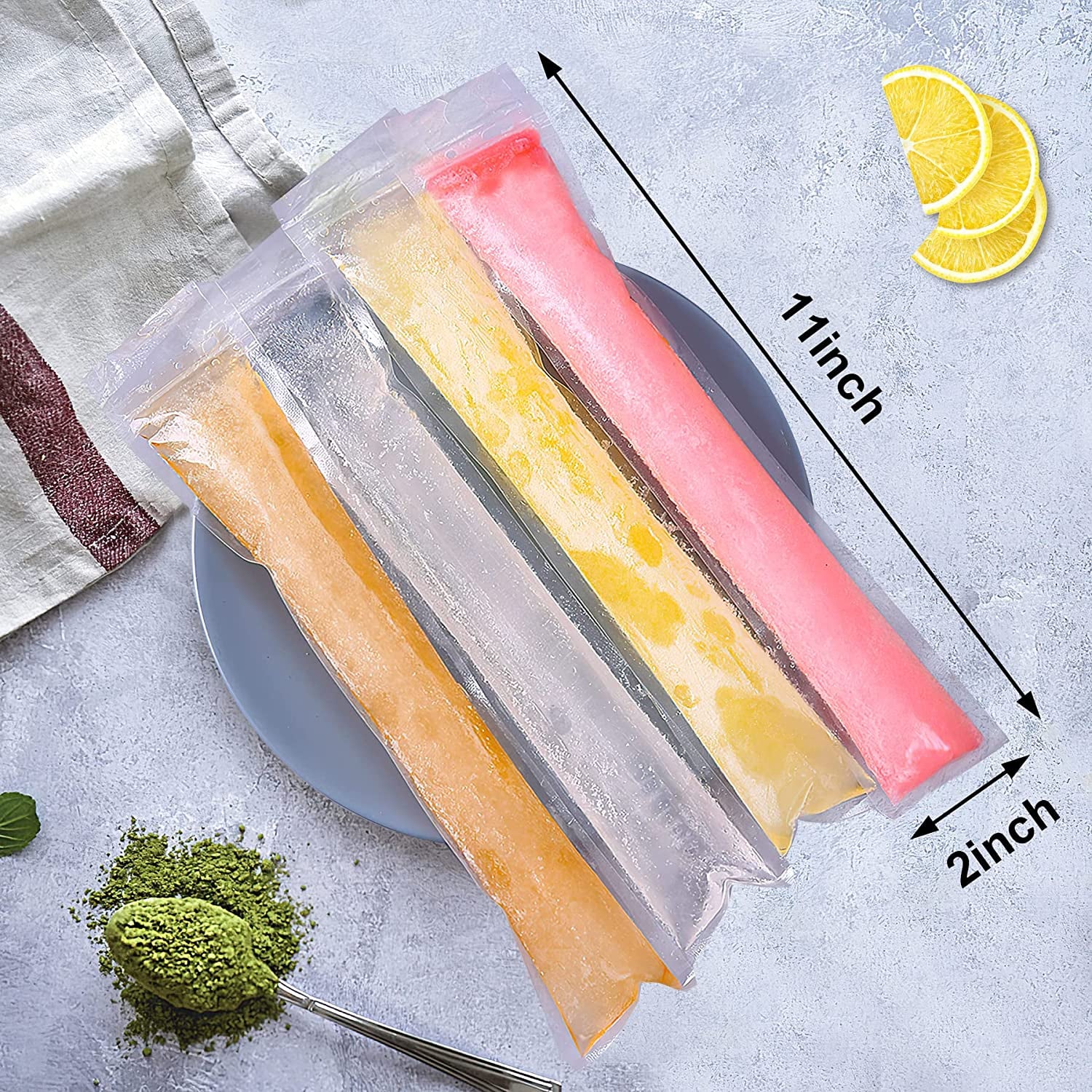 200 PCS Pop Bags Pop Mold Bags Popsicle Pouches Popsicle Molds Bags BPA Free Ice Pop Pouch with a Funnel for Yogurt, Ice Candy, Ice Cream Party Favors(11"X2")