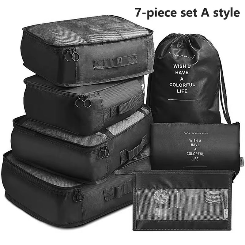 7Pcs Travel Organizer Storage Bags Wardrobe Cube Suitcase Packing Cubes Set Storages Luggage Clothes Shoe Pouch Folding