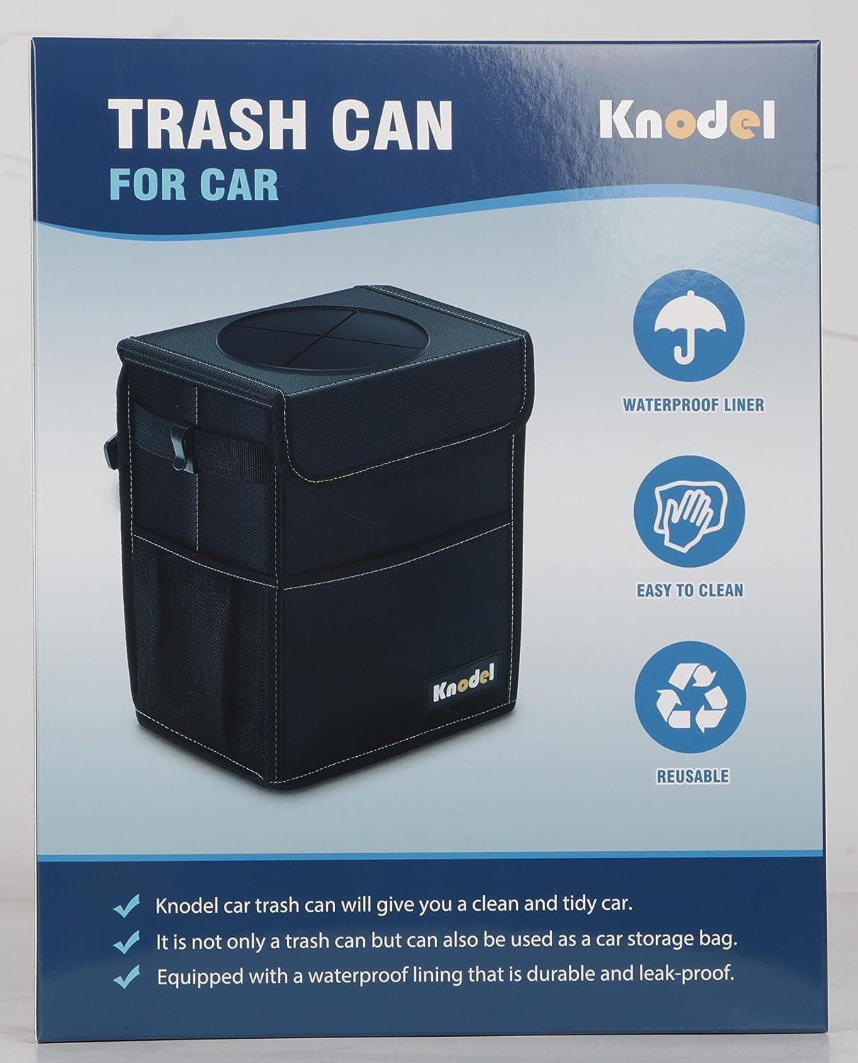 KNODEL Car Trash Can, Waterproof Garbage Can/Bag with Lid, 600D Leak-Proof Trash Bin, Car Trash Hanging (Medium, Black)