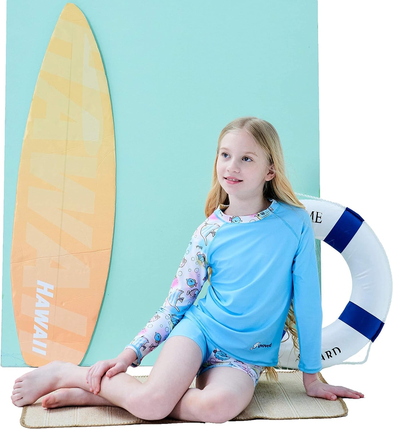 Girls Swimsuit Two Piece Rash Guard Set for 4-14 Years UPF 50+ UV Protective Long Sleeve Swimwear