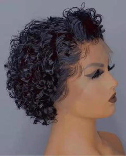 6 Inch 13X1 Pixie Cut Short Curly Human Hair Wigs Pixie Cut HD Lace Front Wigs Human Hair Plucked Bleached Knots 180% Density