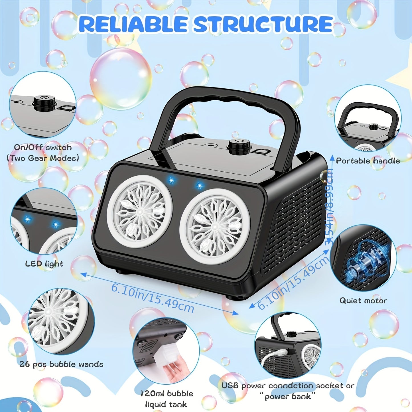 Magical Dual-Fan Bubble Machine for Kids: 20K+ Bubbles/Min, Safe & Portable, Ideal for Parties