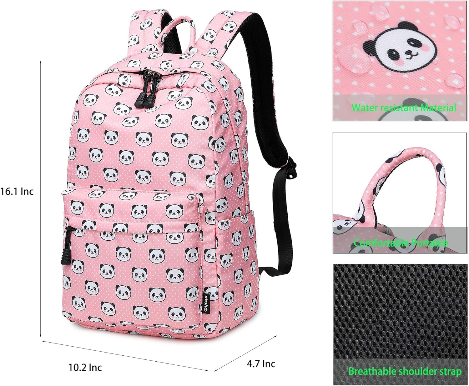 Panda Printed School Backpacks for Girls Cute Elementary School Bookbags (Panda Pink)