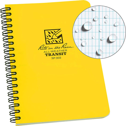 Weatherproof Side-Spiral Notebook, 4 5/8" X 7", Yellow Cover, Transit Pattern (No. 303)