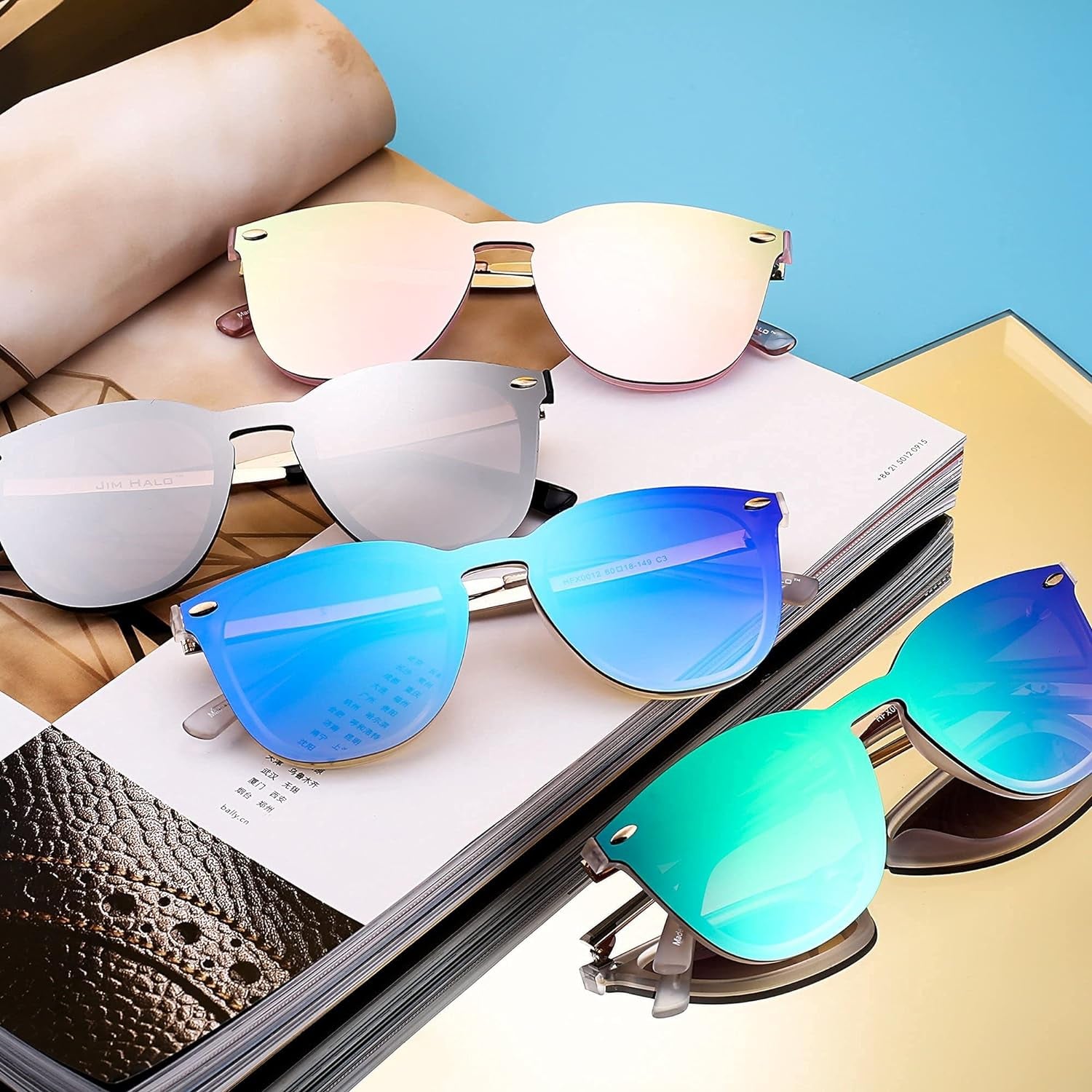 Trendy Rimless Mirrored Sunglasses Reflective Sun Glasses for Women Men