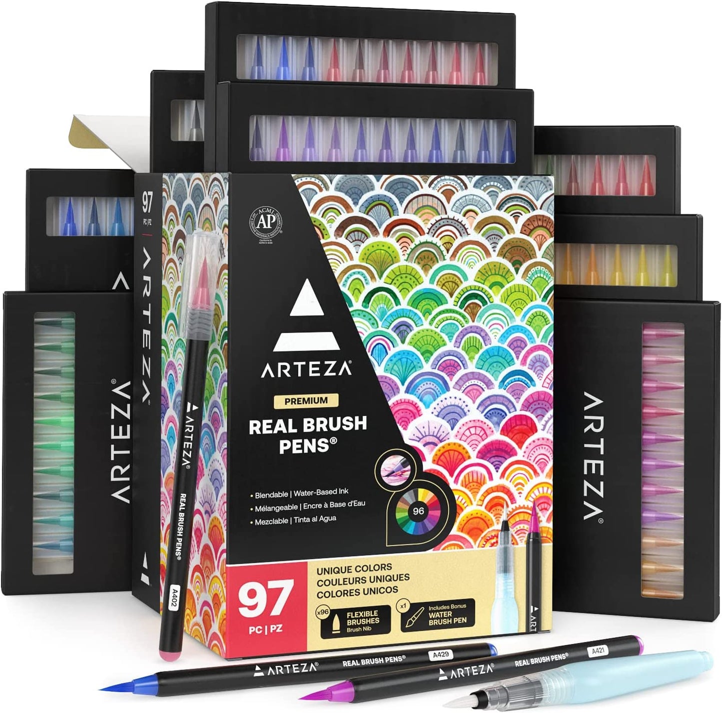 Real Brush Pens, 96 Drawing Pens Pack, Flexible Brush Tips, Professional Watercolor Pens, Drawing Markers, Non-Toxic, for Artists, Hobbyists, and Calligraphy Enthusiasts