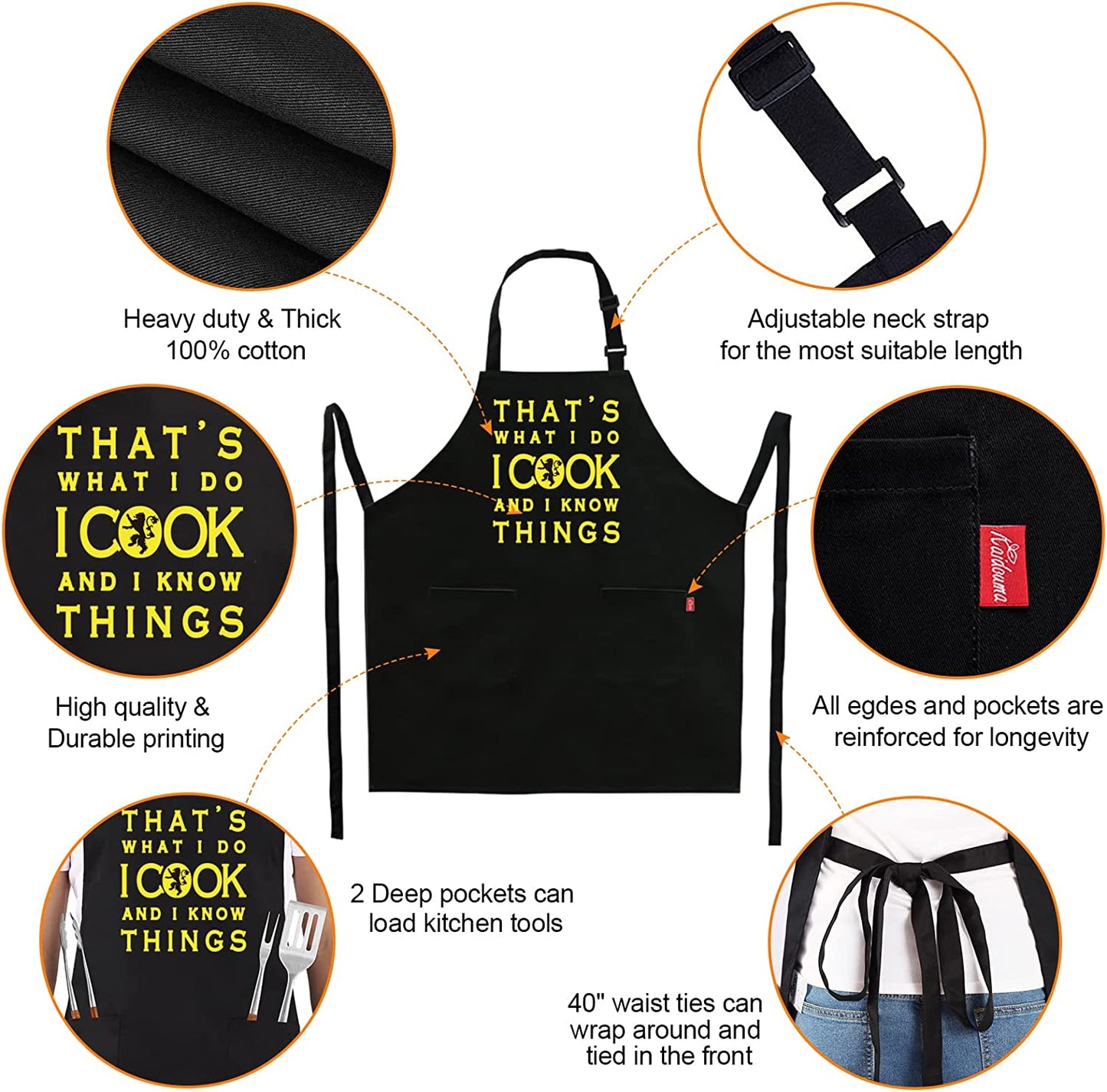 Funny BBQ Grill Aprons for Men - Men’S Adjustable Funny Chef Cooking Grilling Aprons with 2 Pockets and 40” Long Ties - Birthday Father’S Day Christmas Valentine’S Day Gifts for Dad, Husband