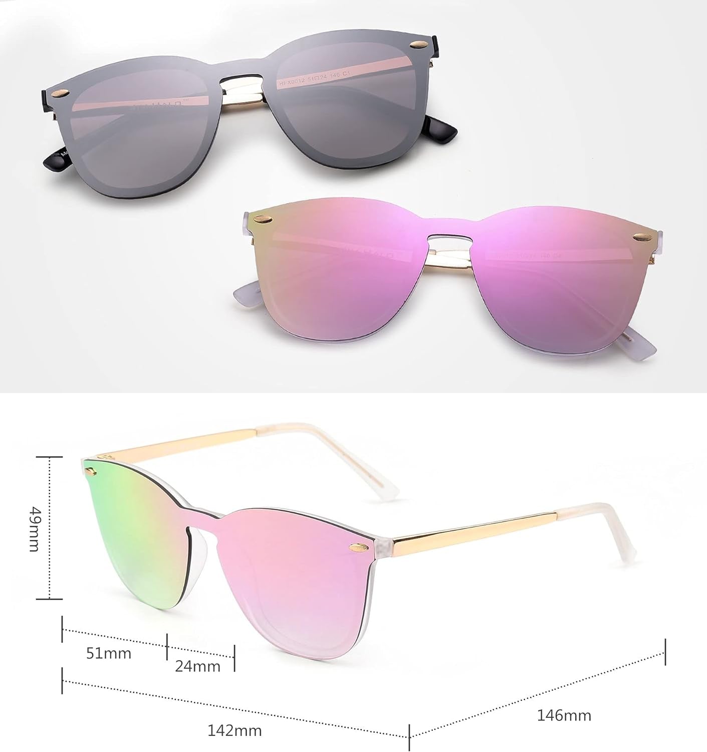 Trendy Rimless Mirrored Sunglasses Reflective Sun Glasses for Women Men