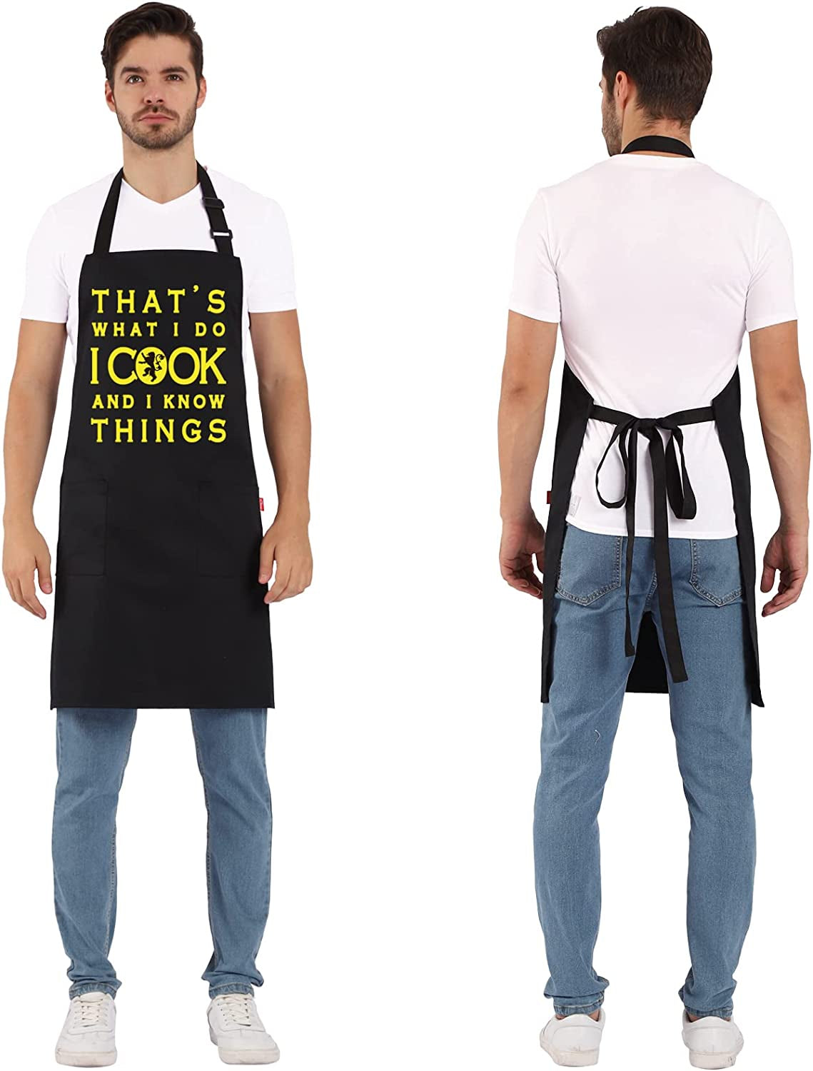 Funny BBQ Grill Aprons for Men - Men’S Adjustable Funny Chef Cooking Grilling Aprons with 2 Pockets and 40” Long Ties - Birthday Father’S Day Christmas Valentine’S Day Gifts for Dad, Husband