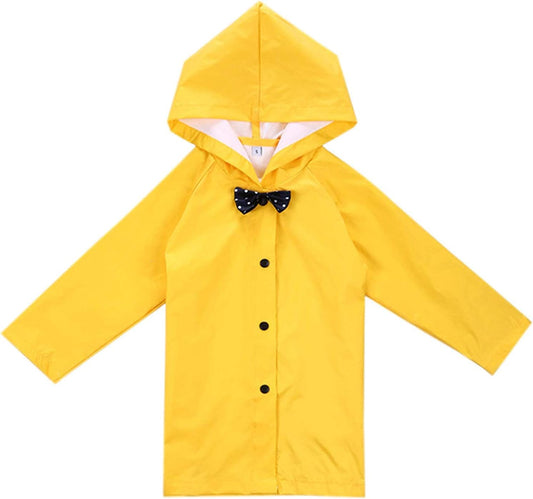 Age 2-10 Years Kids Hooded Button down Long Jacket Bow Rainwear Lightweight Raincoat