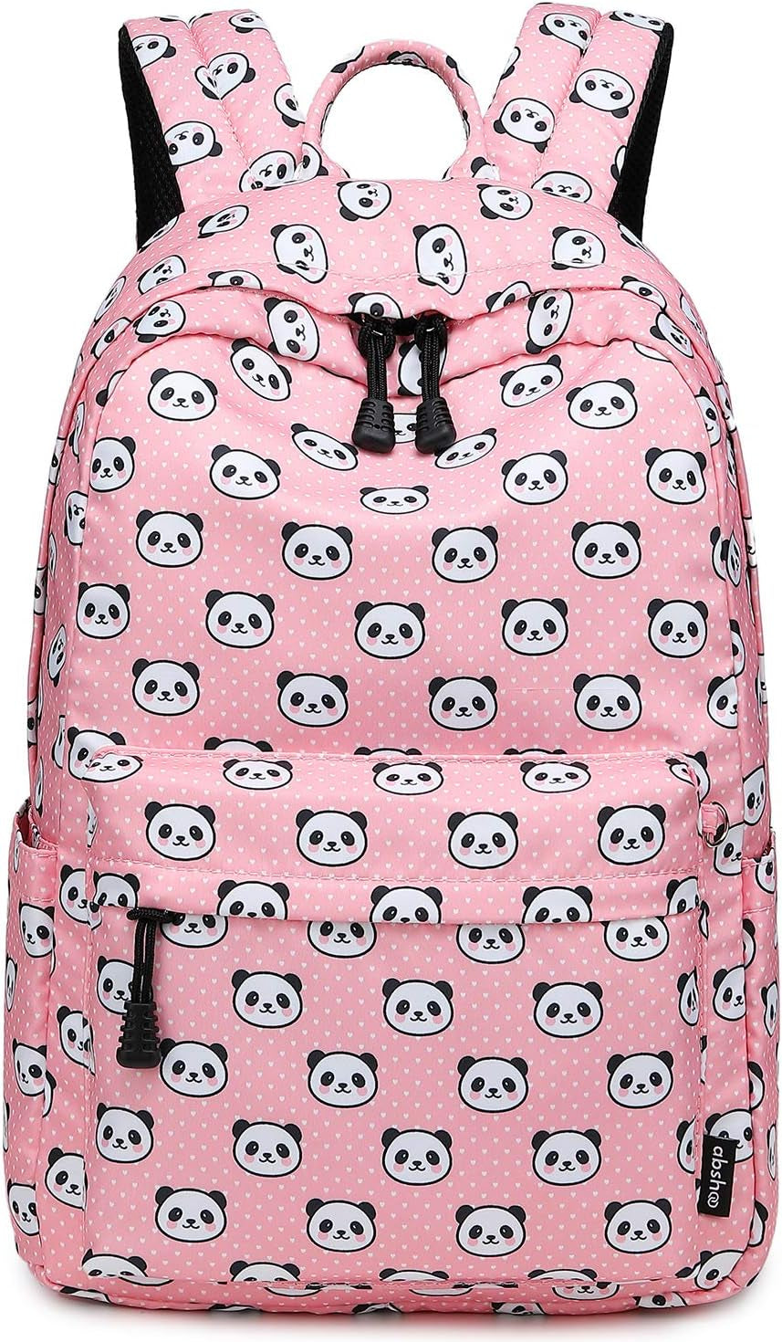 Panda Printed School Backpacks for Girls Cute Elementary School Bookbags (Panda Pink)